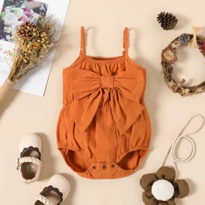 Baby Girl 100% Cotton Solid/Striped/Floral Print Sleeveless Spaghetti Strap Bowknot Romper #811880