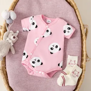Baby Girl Allover Panda Print Short-sleeve Onesies #1045806