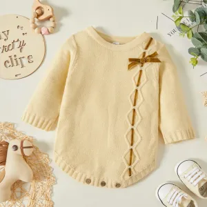 Baby Girl Bowknot Long-sleeve Knitting Sweater Romper #977582