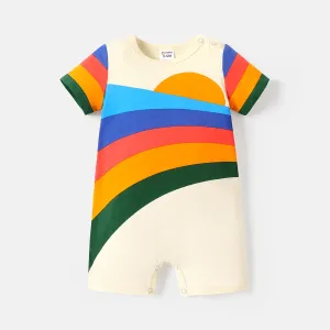Baby Girl/Boy 100% Cotton Rainbow Striped Short-sleeve Rompers