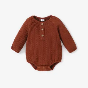 Baby Girl/Boy Cable Knit Long-sleeve Henley Onesies #1047608