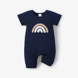 Baby Girl/Boy Rainbow Print Short-sleeve Waffle Jumpsuit #917508