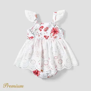 Baby Girl Cotton Floral Short Sleeves Romper with Ruffle Edge #1320813