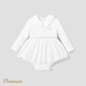 Baby Girl Elegant Long Sleeve Solid Color Romper with Ruffle Edge #1193901