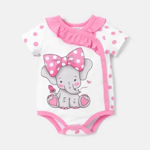 Baby Girl Elephant & Polka Dots Print Short-sleeve Cotton Bodysuit #916962