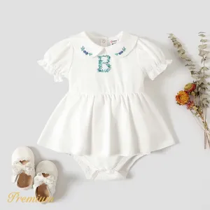 Baby Girl Embroidered Detail Peter Pan Collar Puff-sleeve Romper #879808
