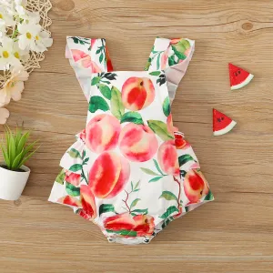 Baby Girl Peach Print Ruffled Bodysuit #1032537