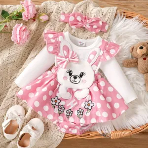 Baby Girl Rabbit Pattern Ruffle Long Sleeve Romper