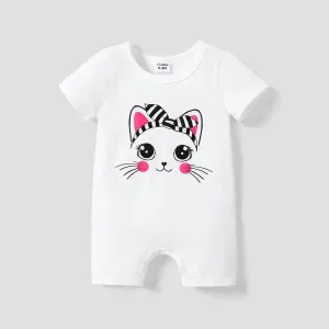 Baby Girl Rabbit Print Short-sleeve Romper