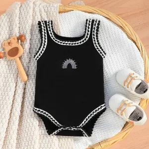 Baby Girl Rainbow Embroidered Topstitching Detail Tank Bodysuit #1045628