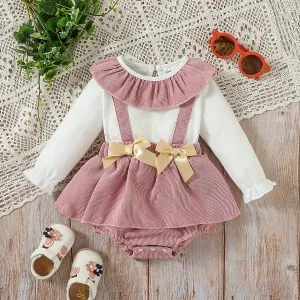 Baby Girl Ruffle Collar Long-sleeve Combo Bodysuit Dress #1053097