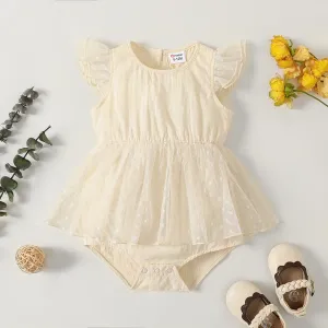 Baby Girl Solid Flutter-sleeve Bodysuit Dress #1041419