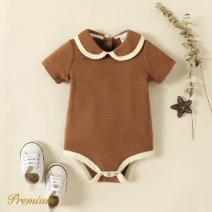 Baby Girl Two Tone Peter Pan Collar Short-sleeve Textured Romper #788812