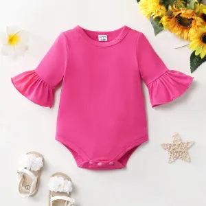 Baby Girl's Solid Color Half Sleeve Horn Edge Romper #1332081