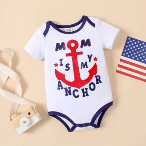 Independence Day Baby Girl/Boy Anchor & Letter Print Short-sleeve Bodysuit #1046088