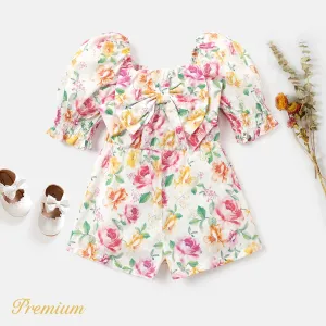 Toddler Girl 100% Cotton Allover Floral Print Bow Front Romper #920084