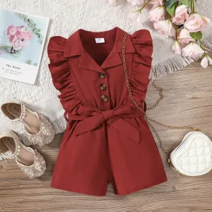 Toddler Girl 100% Cotton Belted Ruffled Red Shirt Romper #1032530