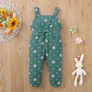 Toddler Girl 100% Cotton Floral Print Bowknot Design Sleeveless Jumpsuit #1251999