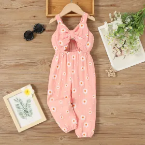 Toddler Girl Allover Daisy Print Bow Decor Cut Out Front Cami Jumpsuit #1040135