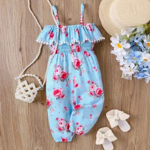 Toddler Girl Allover Floral Print Ruffled Smocked Cami Jumpsuit #1048390