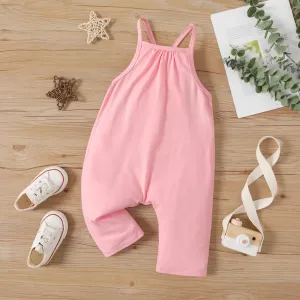 Toddler Girl Solid Color Cotton Sleeveless Jumpsuit #218744