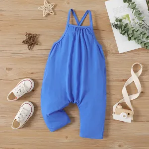 Toddler Girl Solid Color Cotton Sleeveless Jumpsuit #218756