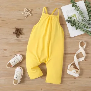Toddler Girl Solid Color Cotton Sleeveless Jumpsuit #218762