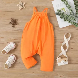 Toddler Girl Solid Color Cotton Sleeveless Jumpsuit #218764