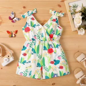 Toddler Girl Floral Print Bowknot Design Sleeveless Rompers #881910