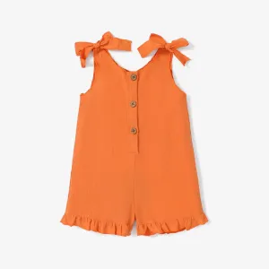 Toddler Girl Floral Print/Stripe/Orange Button Design Ruffled Cuff Bowknot Strap Romper Jumpsuit Shorts #825257