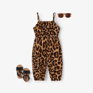 Toddler Girl Leopard Print Bowknot Design Slip Jumpsuits #800864