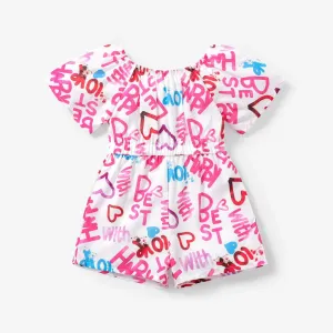 Toddler Girl Letter Heart Print Short-sleeve Rompers #219523