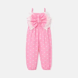 Toddler Girl Polka dots Bowknot Design Slip Jumpsuits #753795