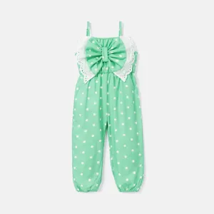 Toddler Girl Polka dots Bowknot Design Slip Jumpsuits #753801