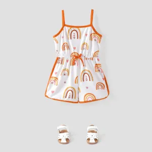 Toddler Girl Rainbow Print Bowknot Design Cami  Romper Jumpsuit Shorts #829836