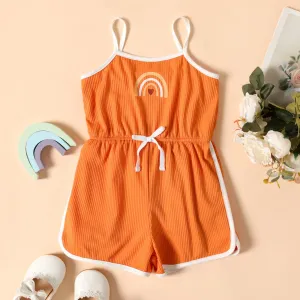Toddler Girl Rainbow Print Bowknot Design Cami  Romper Jumpsuit Shorts #926744