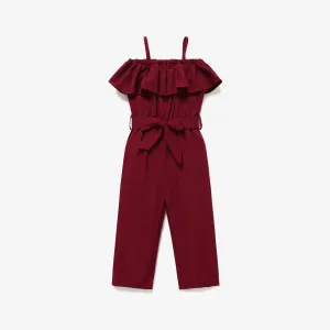 Toddler Girl Red Belted Ruffled Slip Jumpsuit #1036046