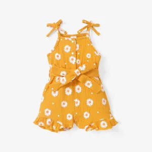 Toddler Girl Sweet Daisy Print Belted Slip Romper #854304
