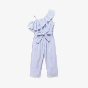 Toddler Girl Sweet Stripe Belted Ruffled Slip Jumpsuit #868854