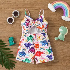 Toddler Girl Trendy Allover Dinosaur Print Cut Out Front Slip Romper #919851