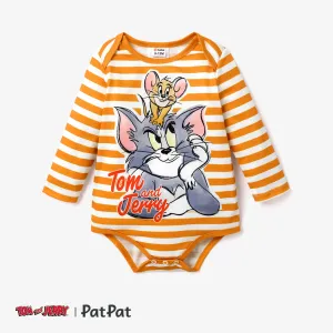 Tom and Jerry Baby Boy Long-sleeve Graphic Print Striped Jumpsuit #1163035