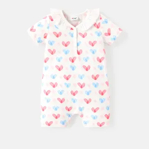 Baby Girl Allover Heart Print Ruffle Collar Short-sleeve Naiaâ¢ Romper #232238
