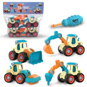 4-pack Engineering Vehicles Toys For Boys Trucks Car Stem Construction Building Set Educational Engineering Vehicle Car Toys