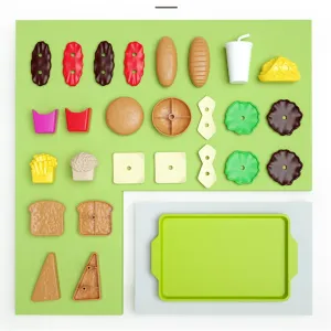 Detachable Food Groups - 9pcs Multi - Play Food Sets for Kids Kitchen, Pretend Food, Toy Food for Toddlers and Kids Ages 3+