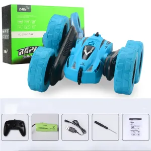 Remote Control Car 4WD 2.4Ghz Double Sided 360Â° Rotating 180Â° Tumbling with Headlights Kids Stunt Car Toy #775855