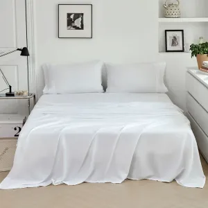 Solid Color Bedding Set: Three-piece Set with Fitted Sheet, Pillowcase, and Flat Sheet #1322789