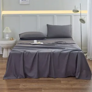 Solid Color Bedding Set: Three-piece Set with Fitted Sheet, Pillowcase, and Flat Sheet #1322799