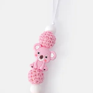 Silicone Teether DIY Wood Beads Baby Teething Necklace Toy Cartoon Koala Pacifier Chain Clip #220592