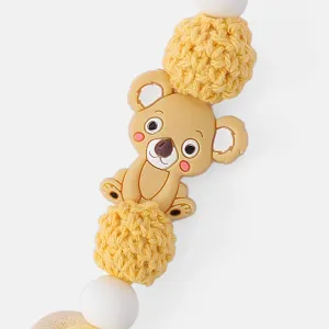Silicone Teether DIY Wood Beads Baby Teething Necklace Toy Cartoon Koala Pacifier Chain Clip #220593
