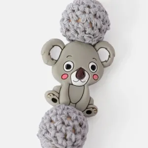Silicone Teether DIY Wood Beads Baby Teething Necklace Toy Cartoon Koala Pacifier Chain Clip #220595
